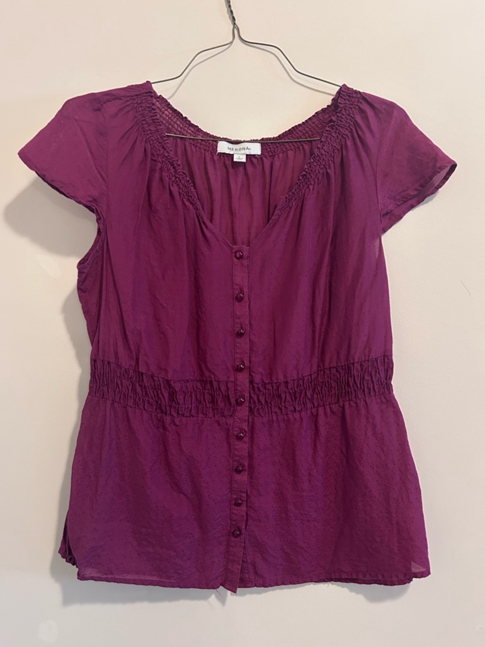 Merona Cranberry‎ Button-Front Short Sleeve Blouse